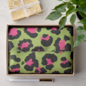 Leopard Muster in Raspberry auf Lime Green Seidenpapier (Geschenk)