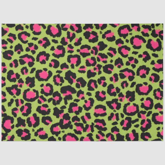 Leopard Muster in Raspberry auf Lime Green Seidenpapier (Vorderseite)