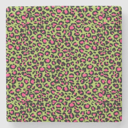 Leopard Muster in Raspberry auf Lime Green Steinuntersetzer (Vorderseite)