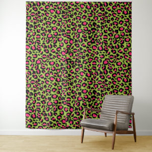Leopard Muster in Raspberry auf Lime Green Wandteppich