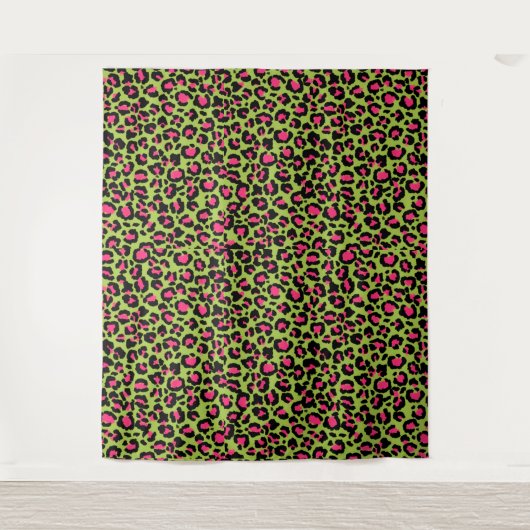 Leopard Muster in Raspberry auf Lime Green Wandteppich (Vorderseite)