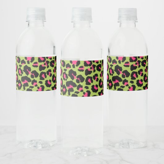 Leopard Muster in Raspberry auf Lime Green Wasserflaschenetikett (Flaschen)