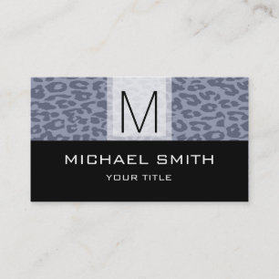 Leopard Muster Modernes Schwarzes Monogramm #7 Visitenkarte