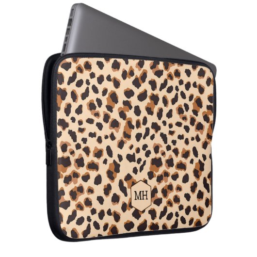 Leopard Muster Monogram Brown Chic Initials Laptopschutzhülle (Vorne Rechts)