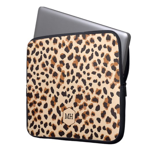 Leopard Muster Monogram Brown Chic Initials Laptopschutzhülle (Vorderseite Links)