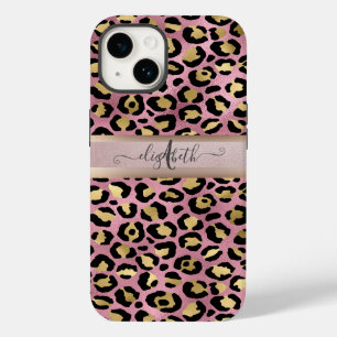 Leopard Muster Monogram Rose Gold Black Case-Mate iPhone 14 Hülle