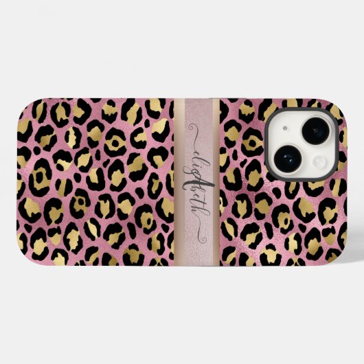 Leopard Muster Monogram Rose Gold Black Case-Mate iPhone Hülle (Rückseite (Horizontal))