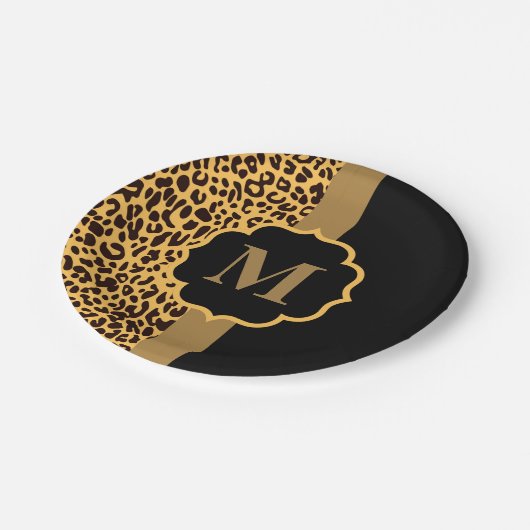 Leopard Muster Pappteller (Schrägansicht)