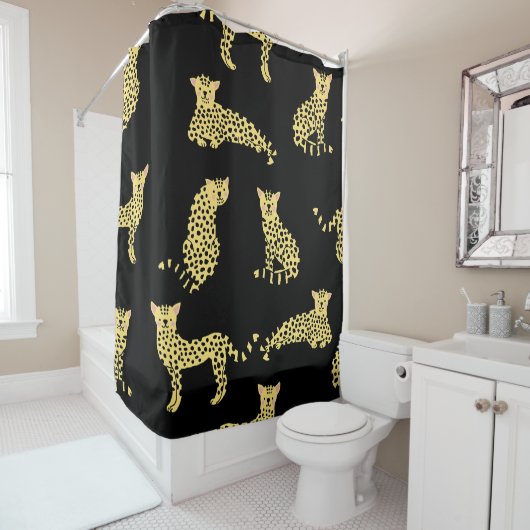 Leopard Muster: Schwarze Hintergrundekäse Duschvorhang (Beispiel)