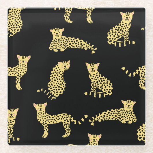 Leopard Muster: Schwarze Hintergrundekäse Glasuntersetzer (Vorderseite)