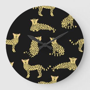 Leopard Muster: Schwarze Hintergrundekäse Große Wanduhr