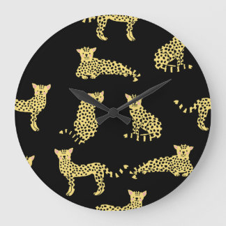 Leopard Muster: Schwarze Hintergrundekäse Große Wanduhr