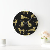 Leopard Muster: Schwarze Hintergrundekäse Große Wanduhr (Zuhause)