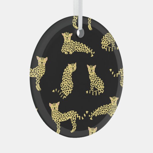 Leopard Muster: Schwarze Hintergrundekäse Ornament Aus Glas (Vorderseite Rechts)