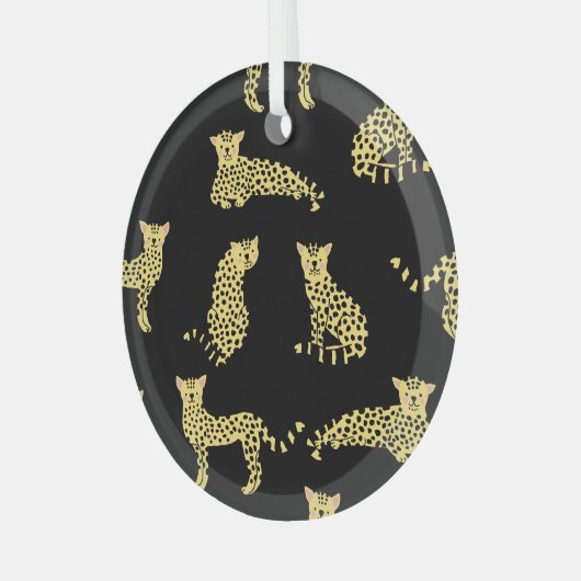 Leopard Muster: Schwarze Hintergrundekäse Ornament Aus Glas (Vorderseite links)