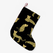 Leopard-Muster: Schwarzer Hintergrund Gepard Kleiner Weihnachtsstrumpf (Vorderansicht (hängend))