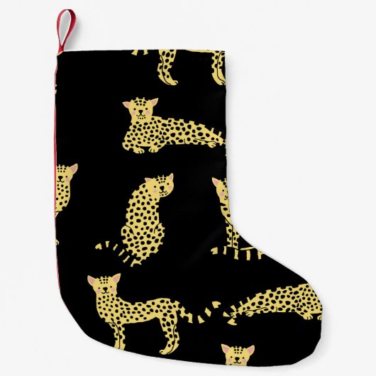 Leopard-Muster: Schwarzer Hintergrund Gepard Kleiner Weihnachtsstrumpf (Vorderseite)