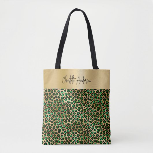 Leopard-Muster - Smaragdgrüne Goldsignatur Tasche (Vorderseite)