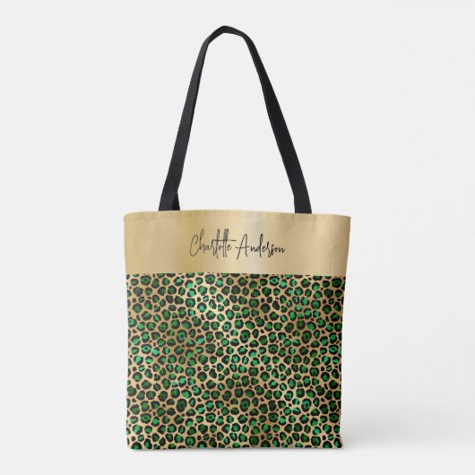 Leopard-Muster - Smaragdgrüne Goldsignatur Tasche (Rückseite)