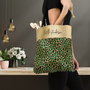 Leopard-Muster - Smaragdgrüne Goldsignatur Tasche