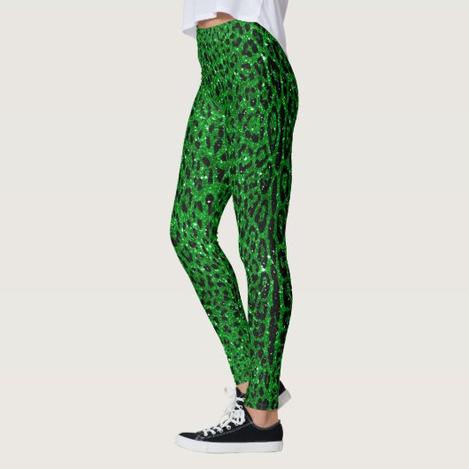 Leopard-Muster von Emerald Green Glitzer Leggings (Links)
