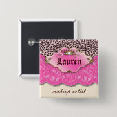 Leopard 'n Lace Makeup Artist Pink Crown Button (Vorne & Hinten)