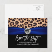 Leopard Navy Blue Ribbon Luxury Wedding Ankündigungspostkarte (Vorne/Hinten)