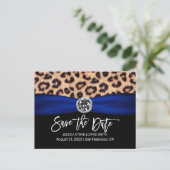 Leopard Navy Blue Ribbon Luxury Wedding Ankündigungspostkarte (Stehend Vorderseite)