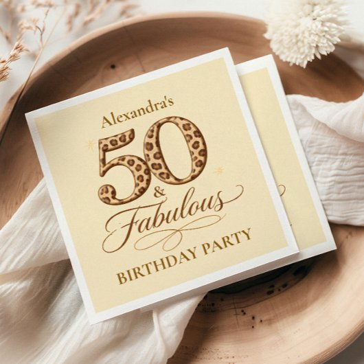 Leopard Neutral 50 & Fabulous Birthday Serviette