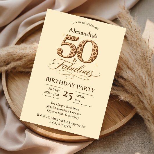 Leopard Neutral 50 & Fabulous Geburtstag Einladung