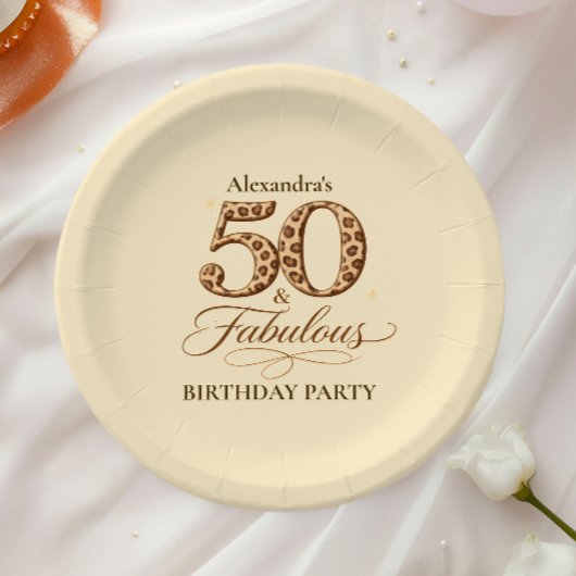 Leopard Neutral 50 & Fabulous Geburtstag Pappteller