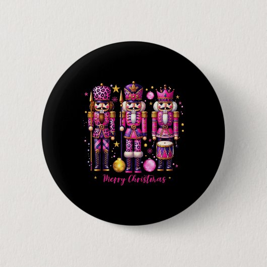 Leopard Nutcracker Pink Weihnachten 2024 Weihnacht Button (Vorderseite)