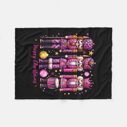 Leopard Nutcracker Pink Weihnachten 2024 Weihnacht Fleecedecke (Vorderseite (Horizontal))