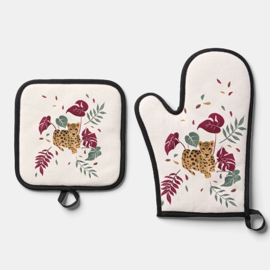 Leopard Ofenhandschuh & Topflappen-Set (Vorderseite)