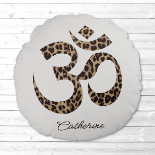 Leopard Om Symbol Meditation Yoga Rundkissen Rundes Kissen