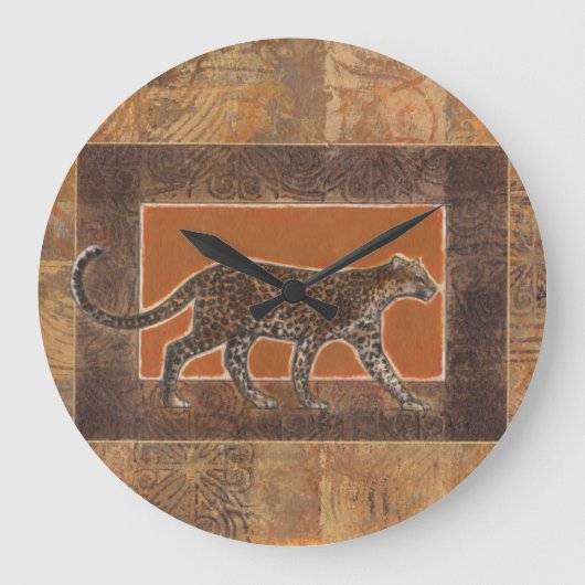 Leopard on Orange and Brown Background Große Wanduhr (Vorderseite)