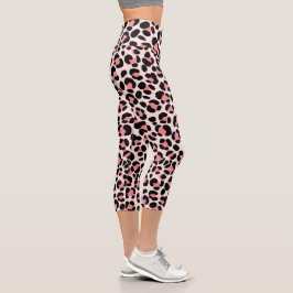 Leopard Orange Black Beige Capri Leggings
