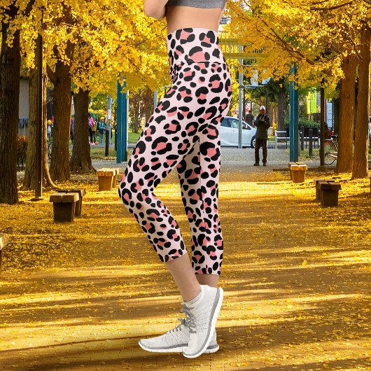 Leopard Orange Black Beige Capri Leggings