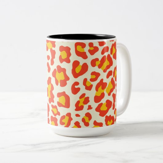 Leopard, orange, gelb, weiß zweifarbige tasse (VorderseiteRechts)