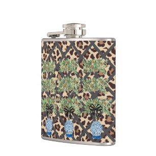 Leopard Orange Topiary Chinoiserie Ginger Jar Flachmann