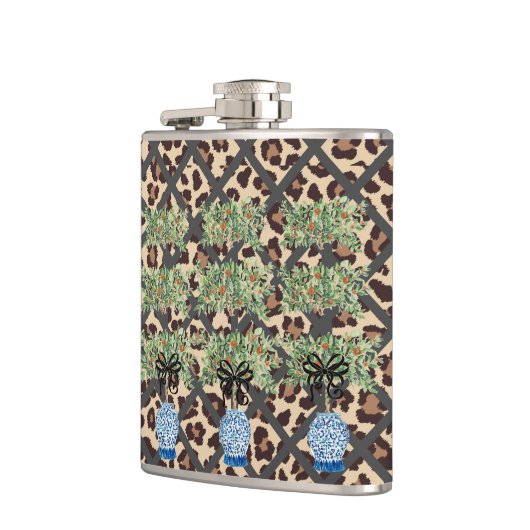 Leopard Orange Topiary Chinoiserie Ginger Jar Flachmann (Links)