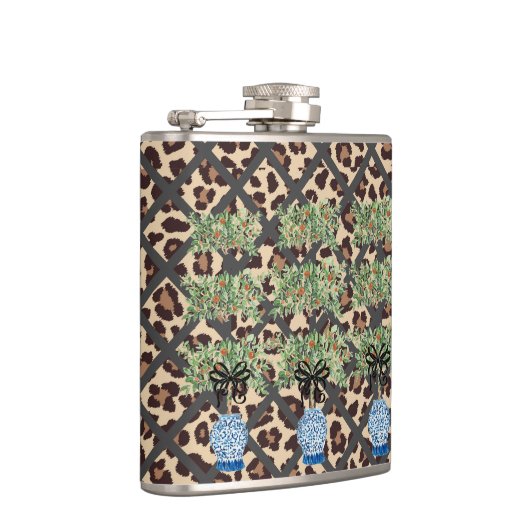 Leopard Orange Topiary Chinoiserie Ginger Jar Flachmann (Rechts)