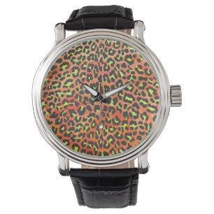 Leopard Orange und Gelb Druck Armbanduhr