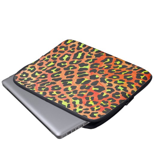 Leopard Orange und Gelb Laptopschutzhülle (Vorne Knopf)