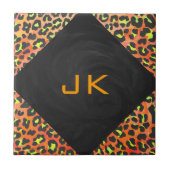 Leopard Orange und Yellow Monogram Fliese (Vorderseite)