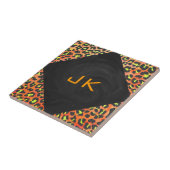 Leopard Orange und Yellow Monogram Fliese (Seite)