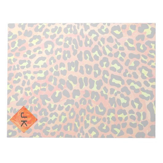 Leopard Orange und Yellow Monogram Notizblock (Vorderseite)