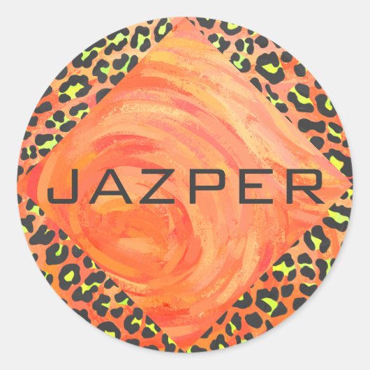 Leopard Orange und Yellow Monogram Runder Aufkleber (Vorderseite)