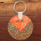 Leopard Orange und Yellow Monogram Schlüsselanhänger (Vorderseite)