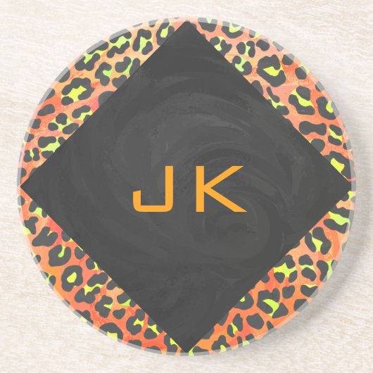 Leopard Orange und Yellow Monogram Untersetzer (Vorne)
